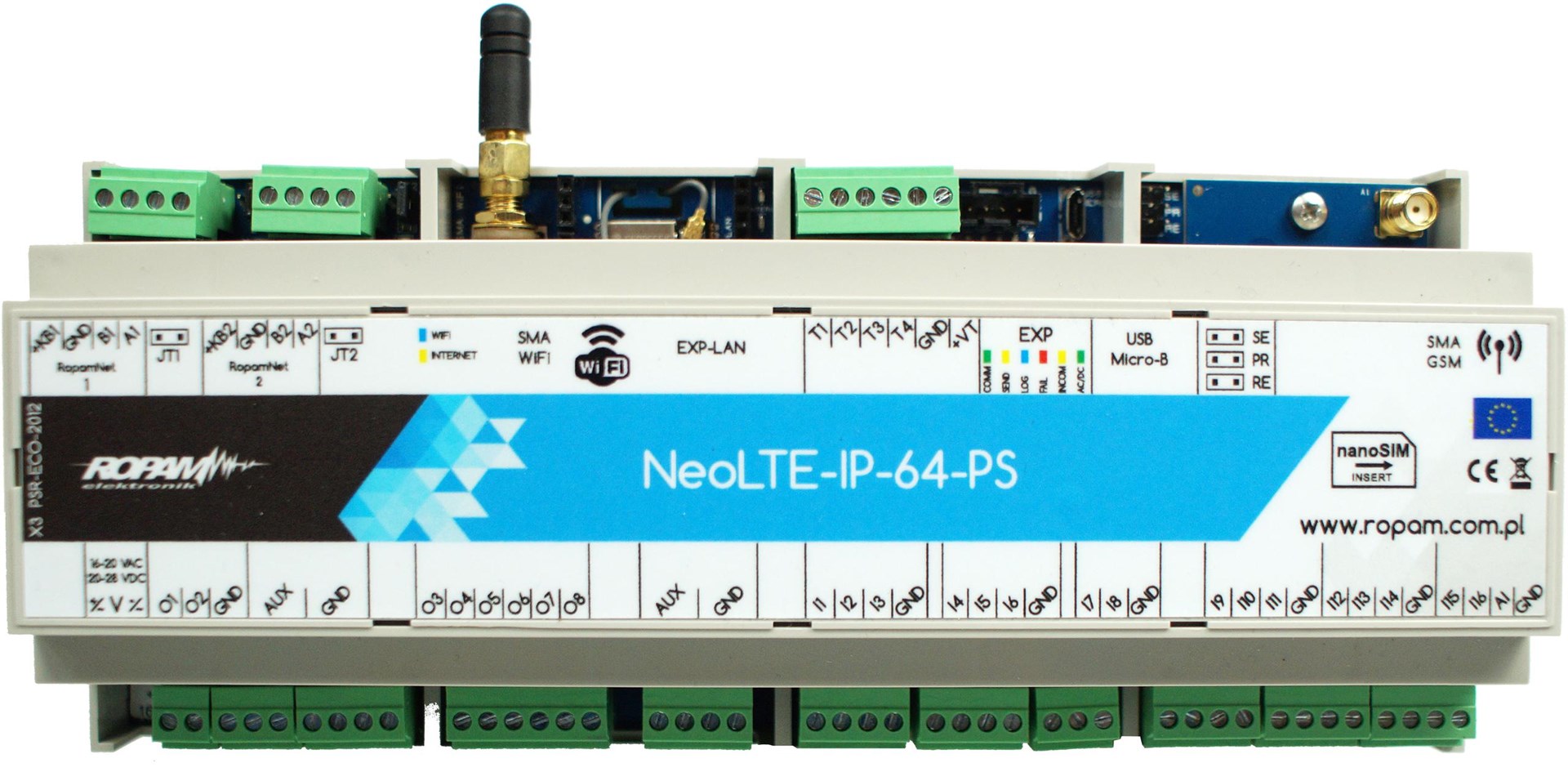 ROPAM NeoLTE-IP-64-PS-D12M Hibridna alarmna centrala (64 zone, IP/GSM, napajanje, metalno kućište)-0
