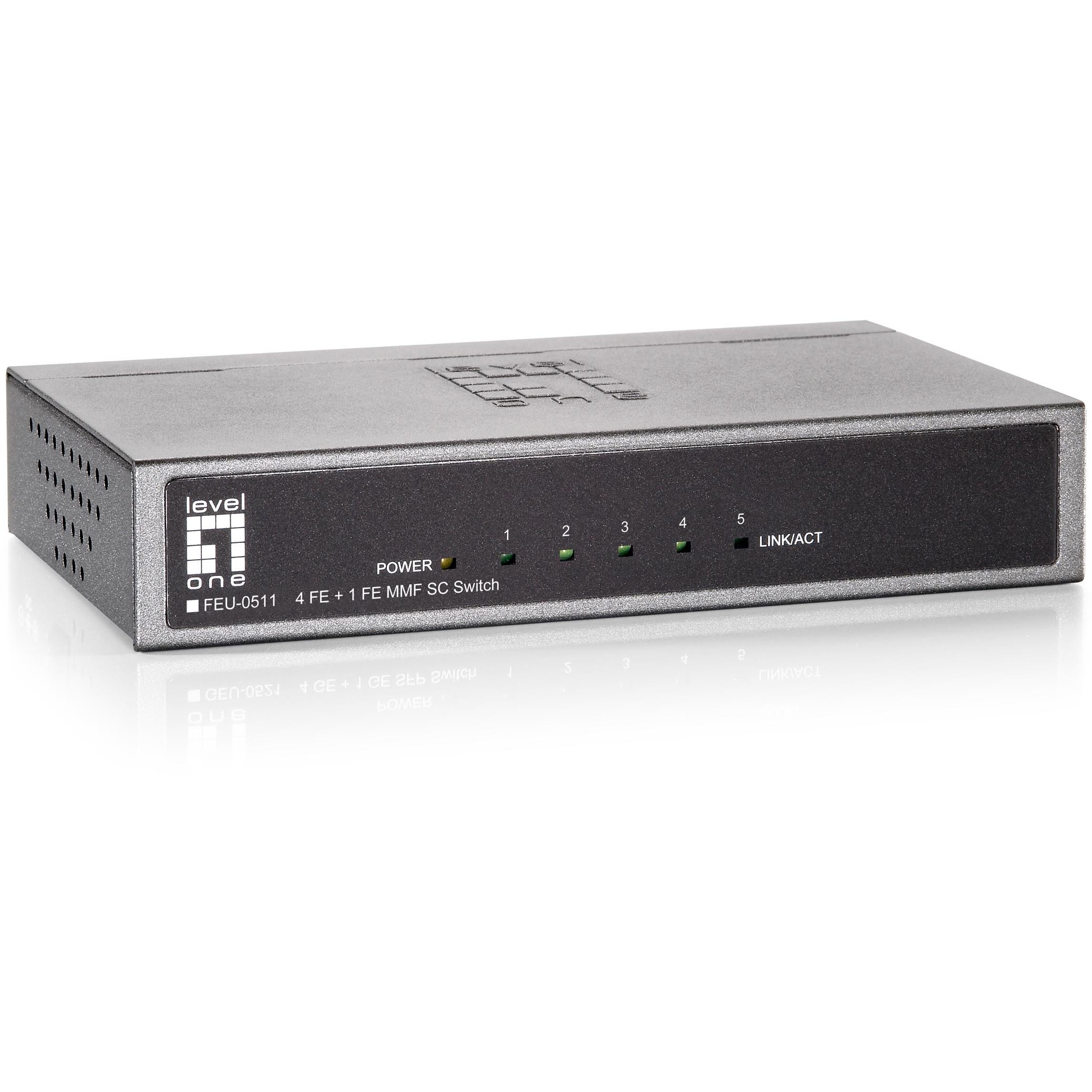 Prekidač LEVELONE FEU-0511 (4x fe, 1x sc mm fiber, metal)-0