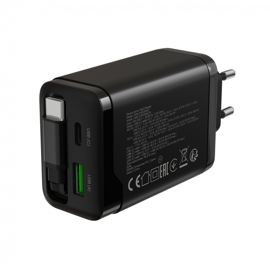 Punjač CANYON CNS-CURC65ACB (65W, USB-C, PD, QC, EU, crna)-5