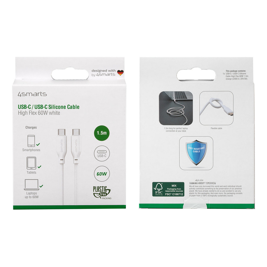 Kabel 4SMARTS USB-C / USB-C Silikon-Kabel High Flex 60W 1.5m Wei-6