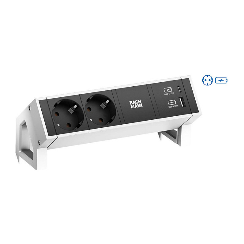 USB punjač BACHMANN DESK2 2xSchutzkontakt USB A&C 22W 0,2m GST18 weiss-0