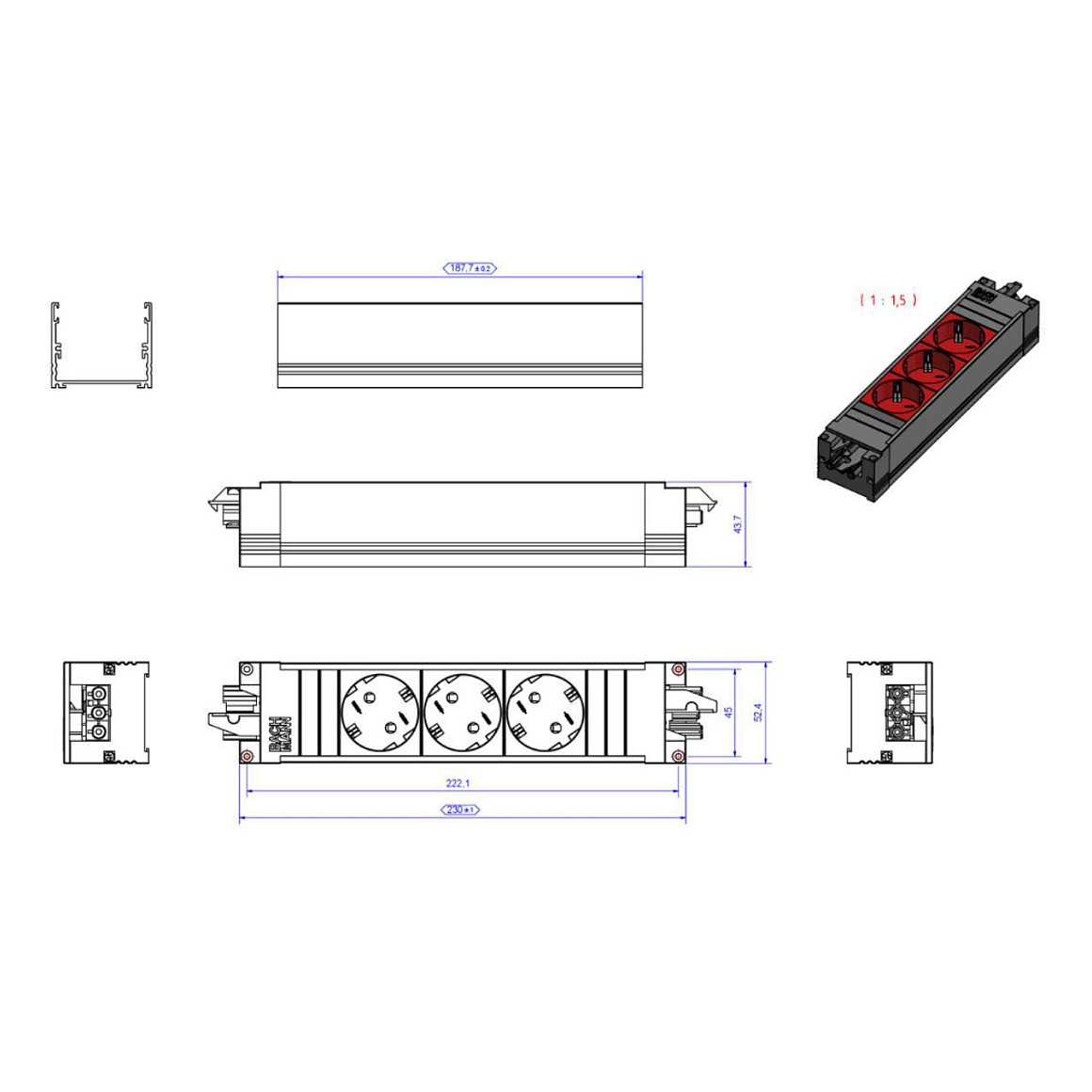 Prekidač BACHMANN STEP BASE 3xCEE7/3 rt GST18-3