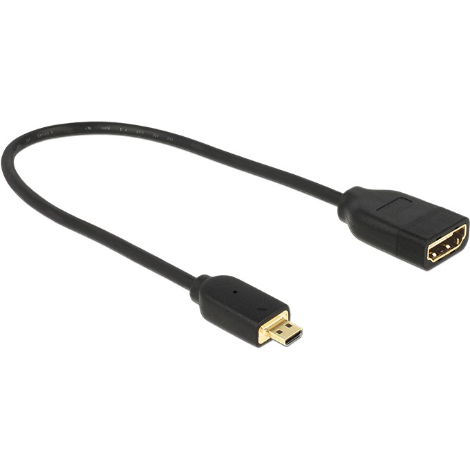 Kabel DELOCK HDMI Micro D Stecker > HDMI A Buchse (high speed with ethernet, 3D, 4K, 20cm, premium slim)