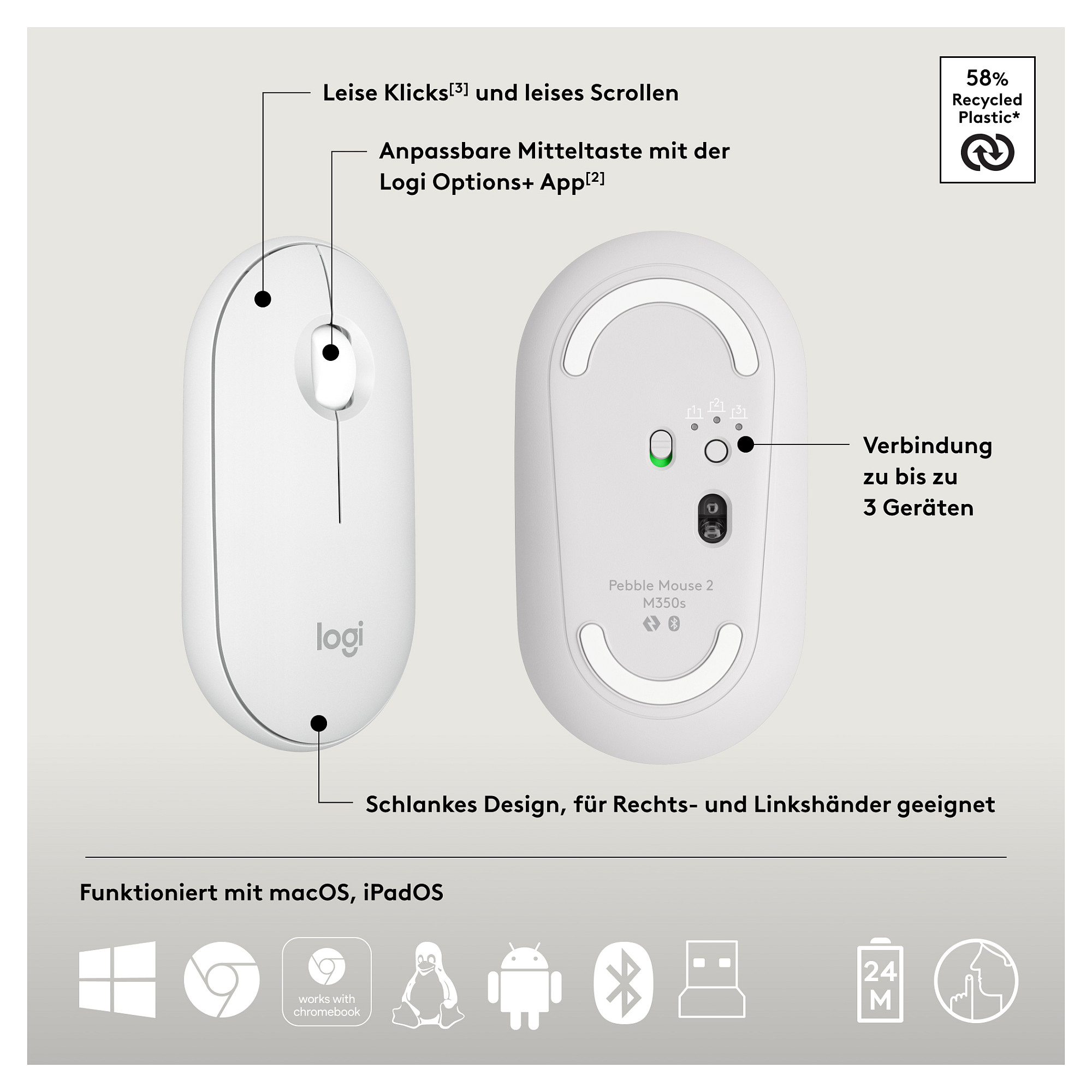 Tipkovnica LOGITECH Pebble 2 Combo Set (bežična, njemačka) – internacionalna non HR tipkovnica-2