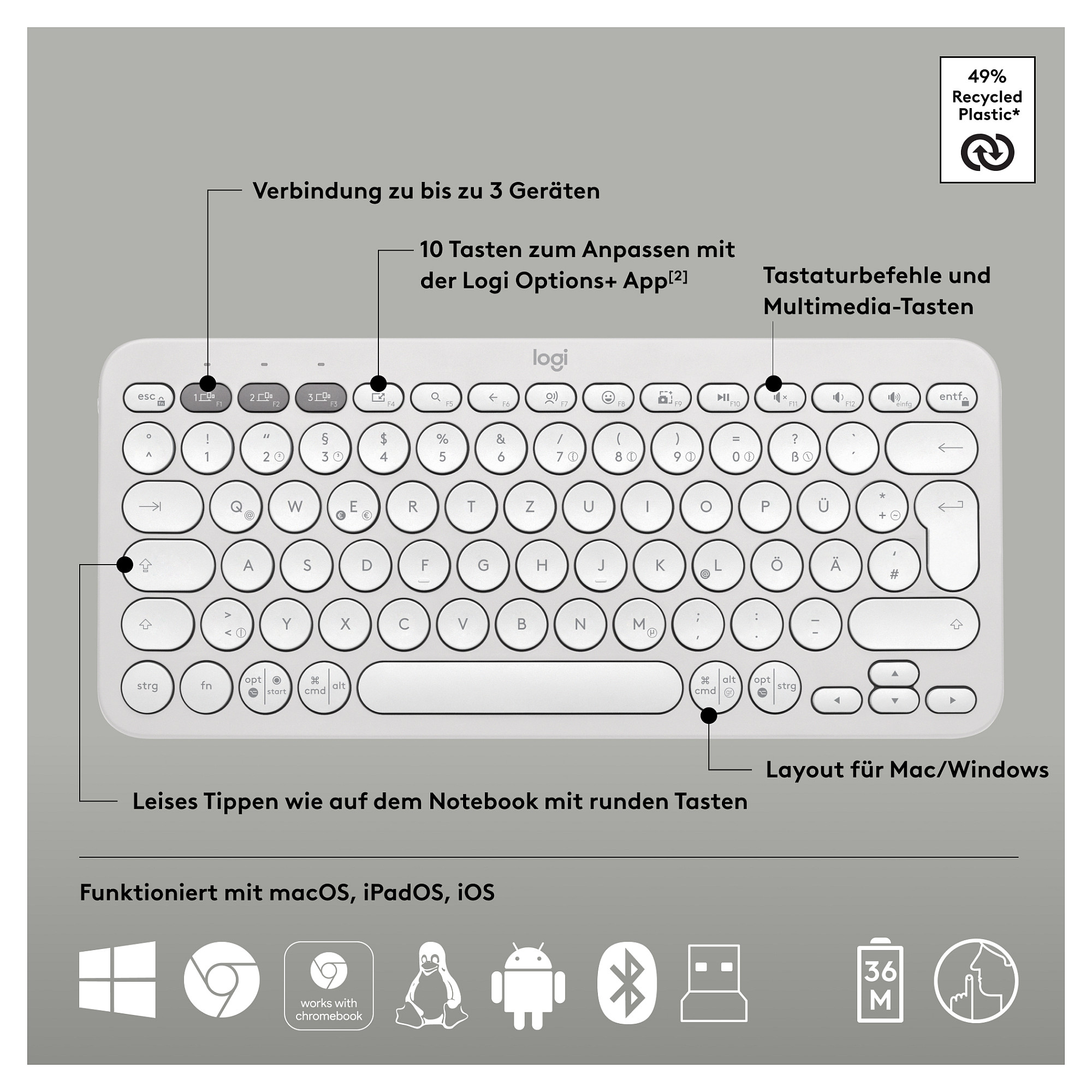 Tipkovnica LOGITECH Pebble 2 Combo Set (bežična, njemačka) – internacionalna non HR tipkovnica-11