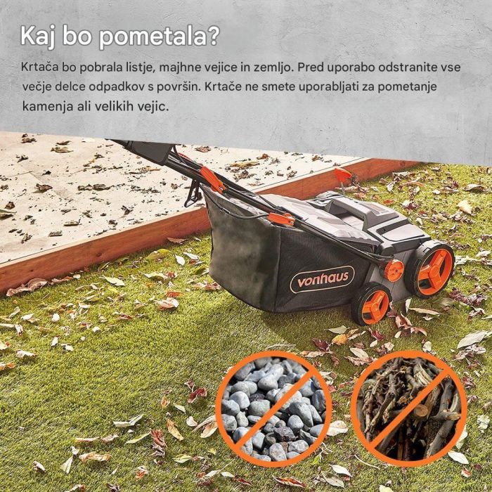 Električna četka za umjetnu travu VONHAUS 1800W (1800w, radna širina 38 cm, košara 45l)-7