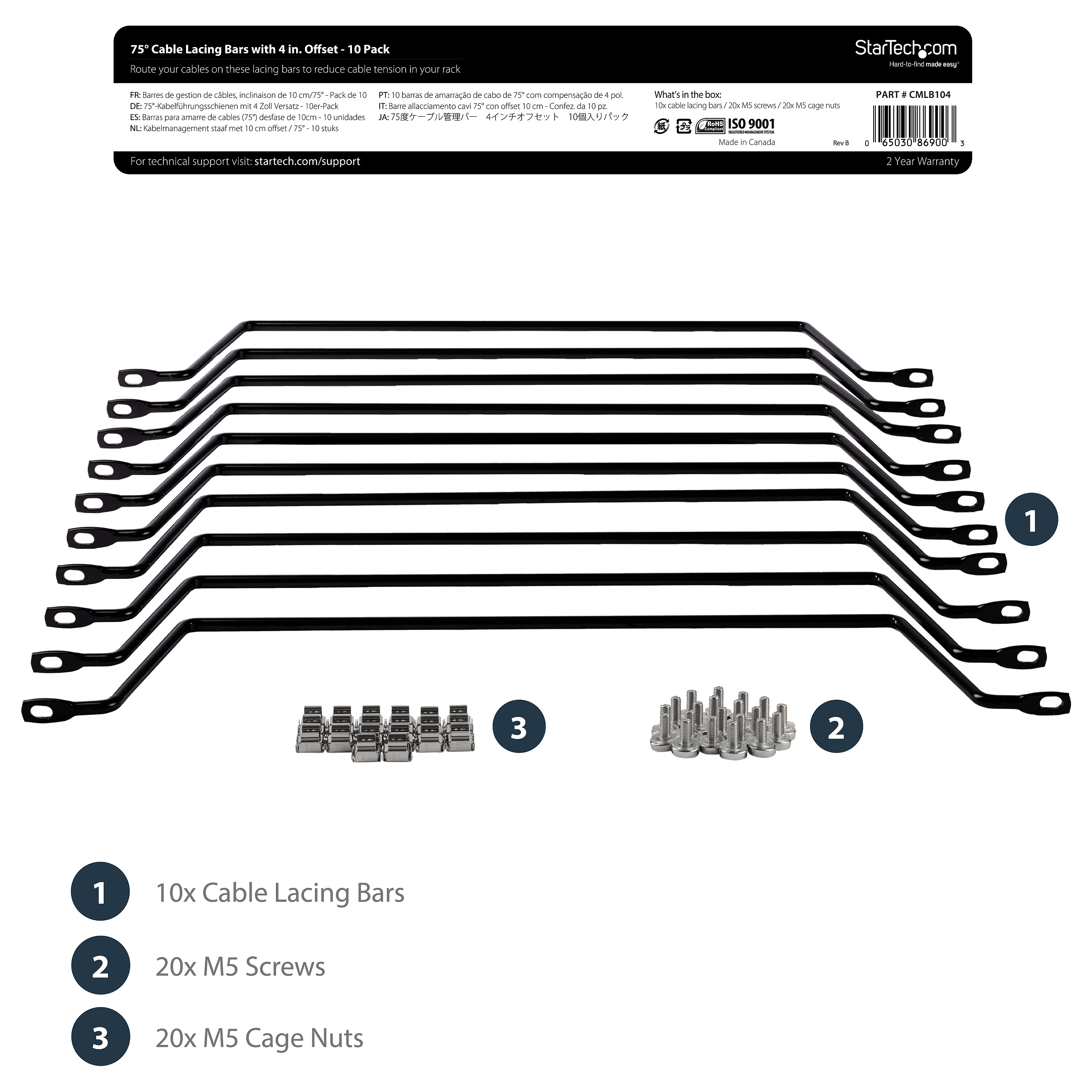 Vodilica za kabele STARTECH Lacing Bars (104mm)-6