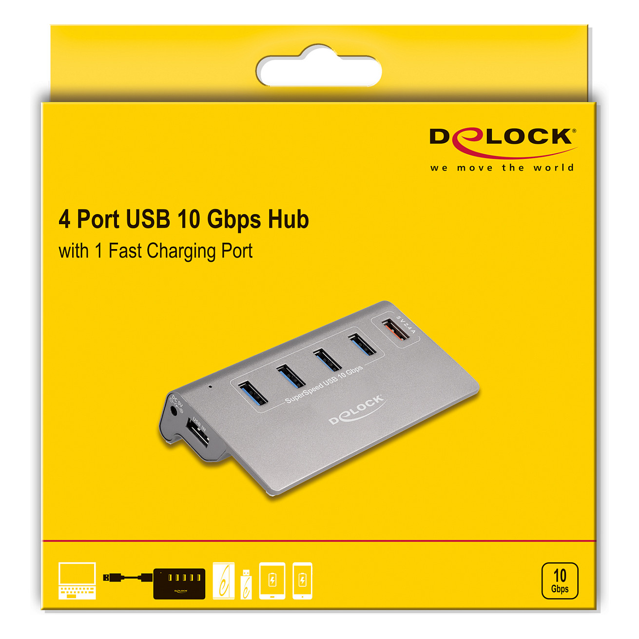 USB HUB DELOCK USB 10 Gbps Hub mit 4 USB Typ-A Ports + 1 Schnellladeport (10 Gbps, 4x usb typ-a, 1x brzo punjenje)-4