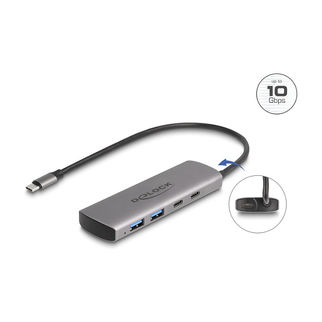 USB HUB DELOCK USB 10 Gbps 2 Port USB Typ-A + 2 Port USB Type-C Hub (10 Gbps, USB Typ-A, USB Type-C, dodatna struja)-0