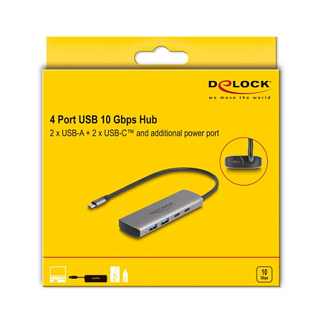 USB HUB DELOCK USB 10 Gbps 2 Port USB Typ-A + 2 Port USB Type-C Hub (10 Gbps, USB Typ-A, USB Type-C, dodatna struja)-2