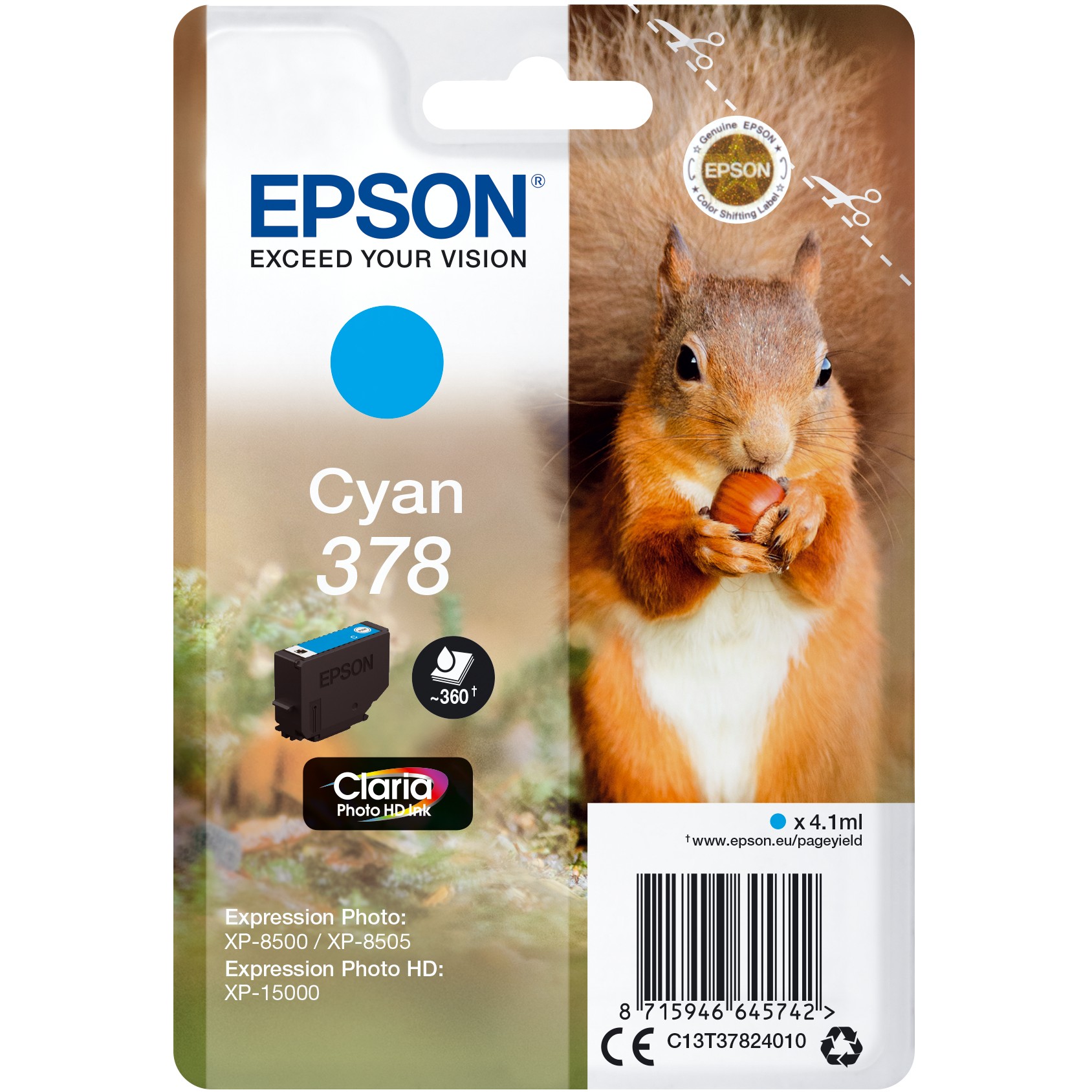 Toner EPSON T378 C13T37824010 (cyan, do 360 stranica)