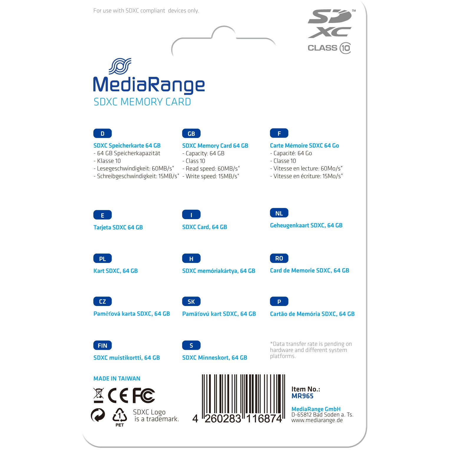CARD MEDIARANGE SD-64GB (sdxc, klasse 10, 64GB)