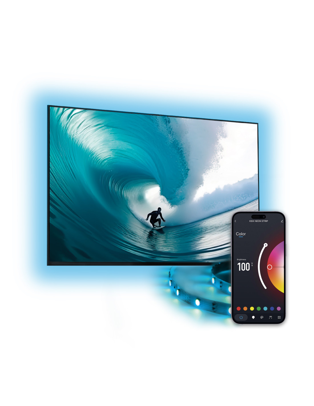 LED traka KSIX SmartLED TV Strip 2 m, mogućnost rezanja, 480 lm, Siri, RGB boje, do 70"
