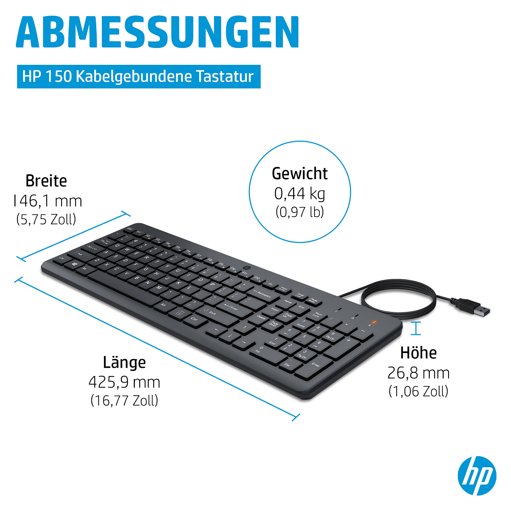 Kabel HP 150 (USB-A, njemačka tipkovnica, crna) – internacionalna non HR tipkovnica-5