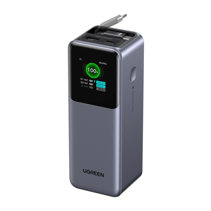 Prijenosni punjač UGREEN 55987B (20000 mAh, 165 W, ugrađeni usb-c kabel, tft zaslon)-1