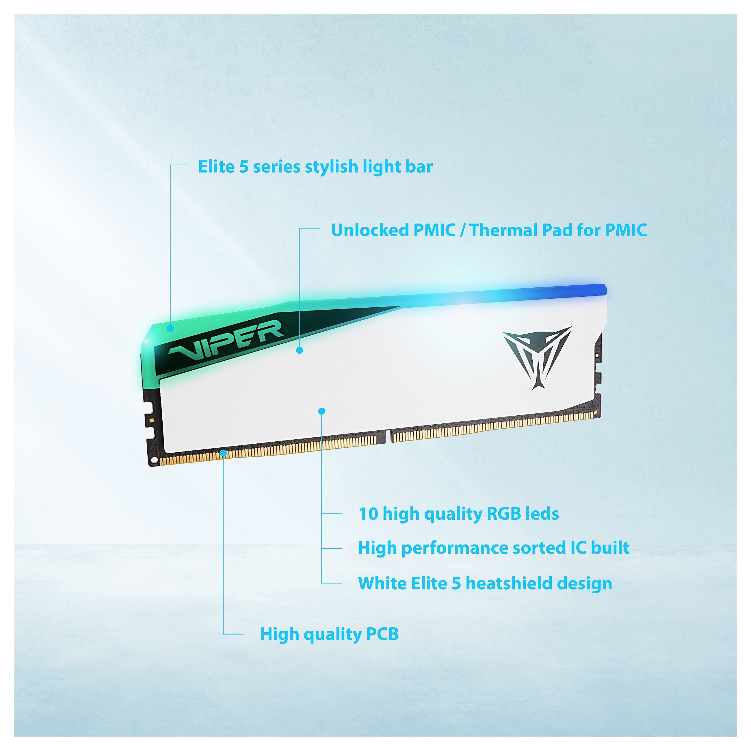 RAM memorija PATRIOT Viper Elite 5 RGB (48gb (2x24gb), ddr5, 6000mhz, rgb, intel xmp, amd expo, bijela) PVER548G60C42KW-15