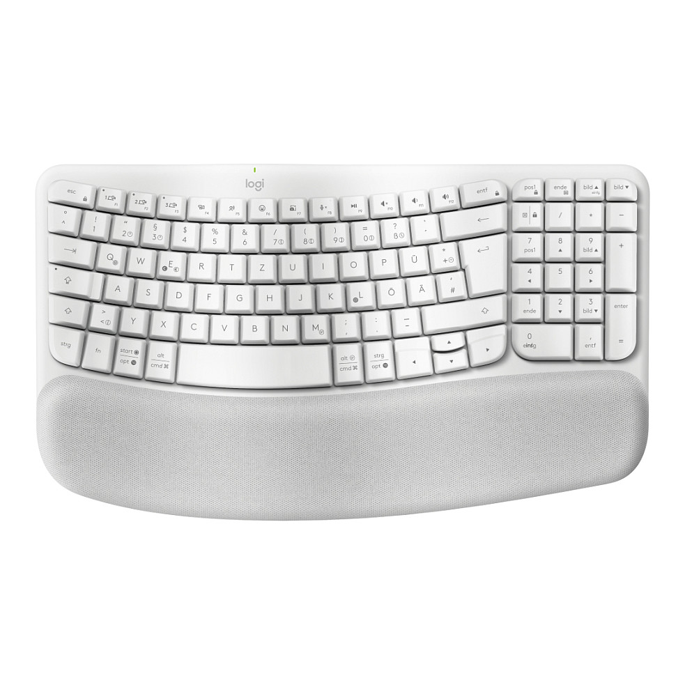 Tipkovnica LOGITECH Wave Keys (bežična, ergonomska, off-white, njemački layout, 2.4GHz, bluetooth)-2