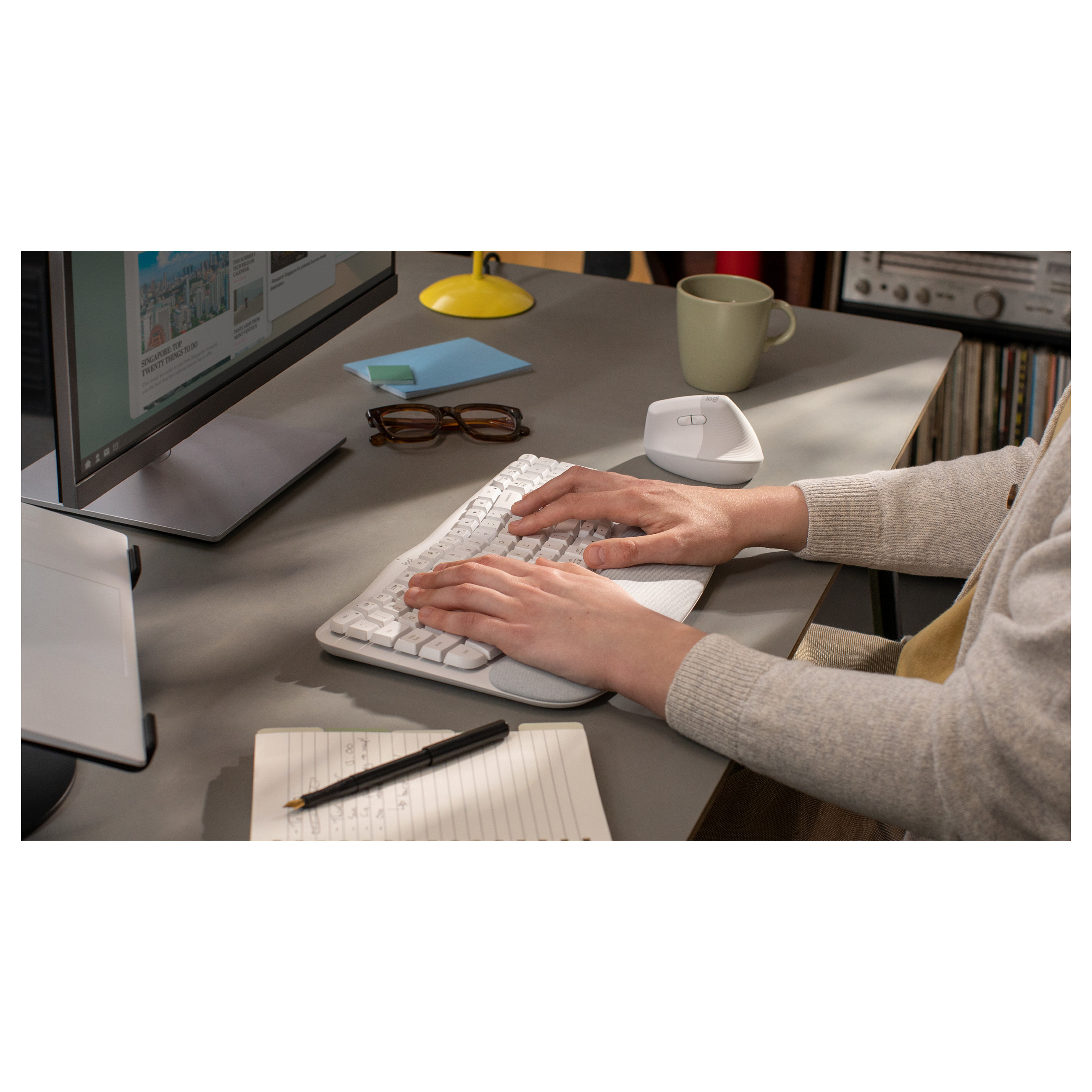 Tipkovnica LOGITECH Wave Keys (bežična, ergonomska, off-white, njemački layout, 2.4GHz, bluetooth)-7
