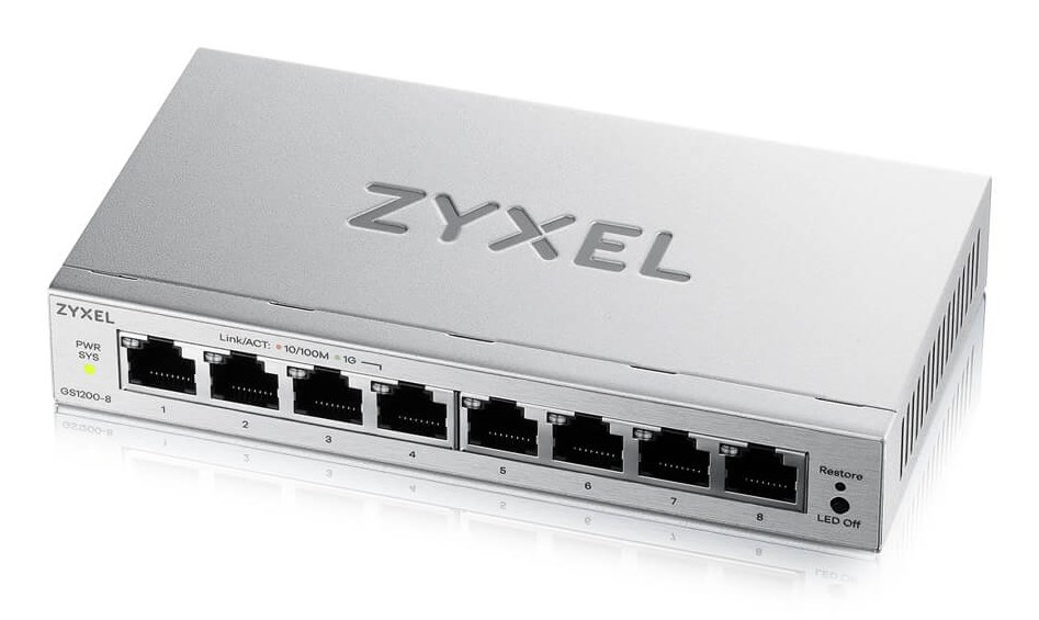 Mrežni preklopnik ZYXEL GS1200-8V3 (upravljivi L2, 8x gigabit ethernet, desktop, sivi)-1