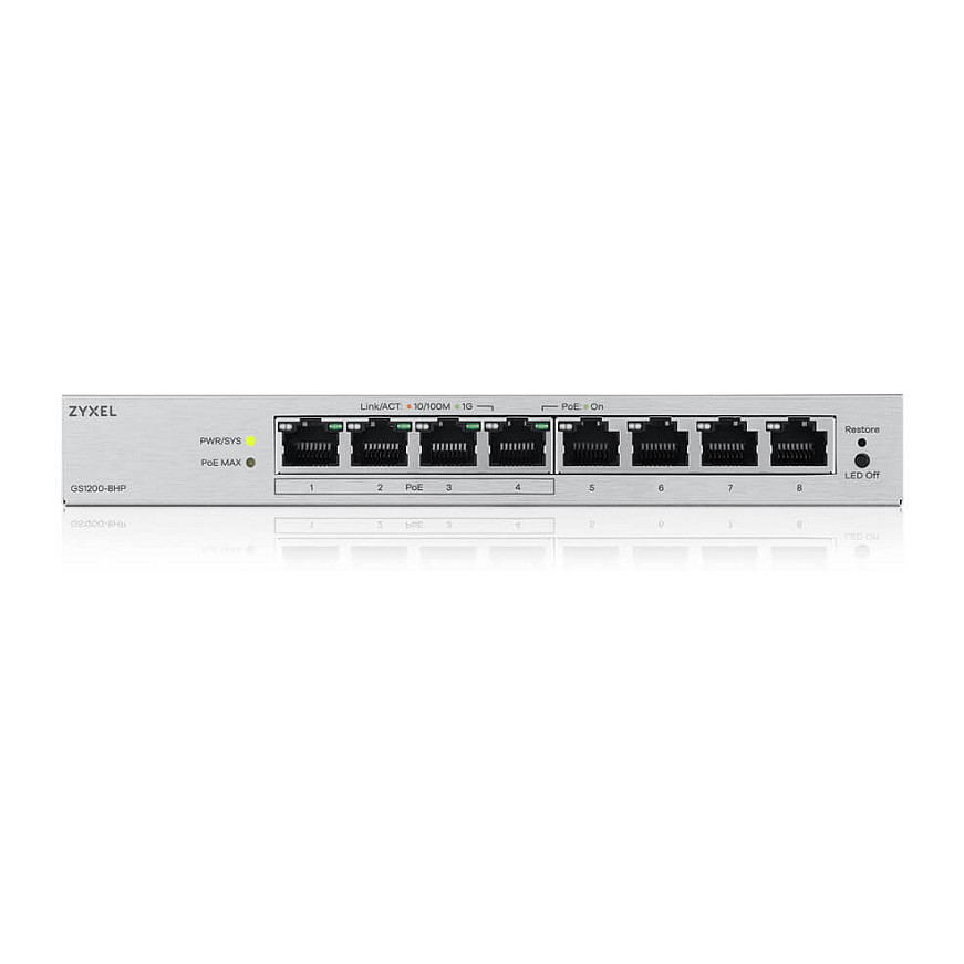 Switch ZYXEL GS1200-8HPV3 (8-port, gigabit, PoE, managed L2, desktop)-2