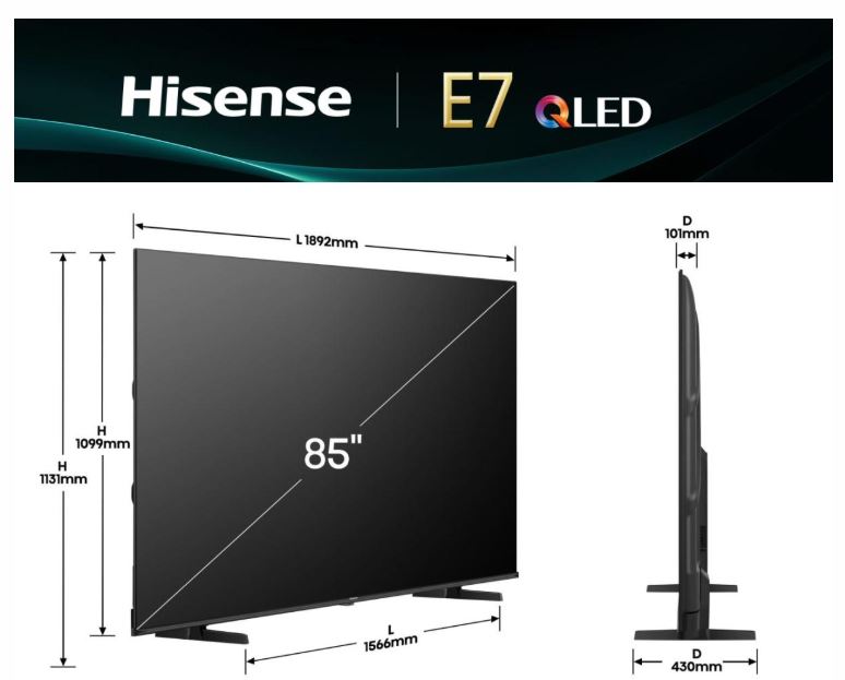 TV HISENSE QLED 85E77Q VIDAA (214 cm, 4K UHD, HDR10+ Adaptive, Dolby Atmos, Smart TV)-1