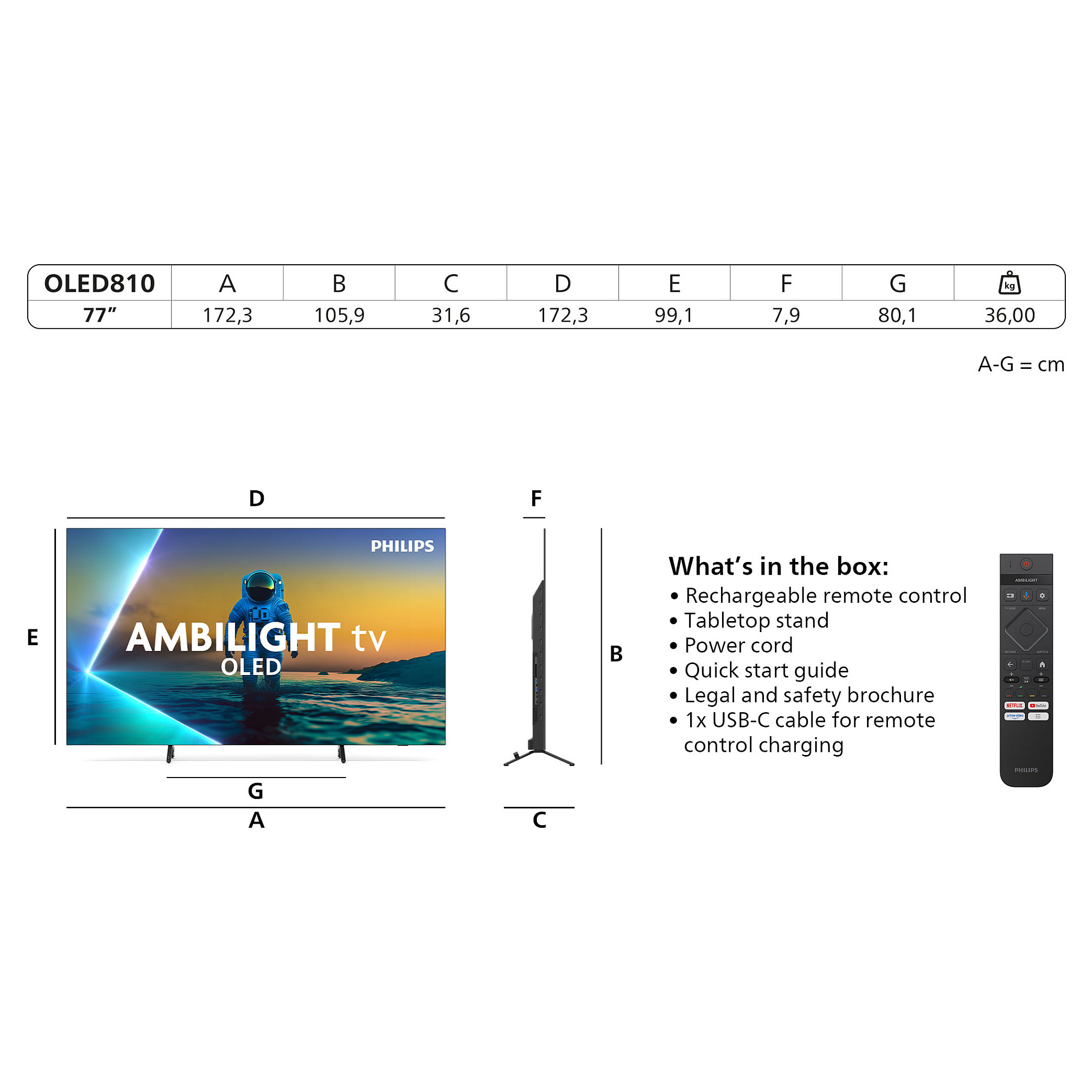 TV PHILIPS OLED 77OLED810/12 Google TV (194 cm, 4K UHD Ambilight, HDR10+, Dolby Vision, Dolby Atmos, Smart TV)-11