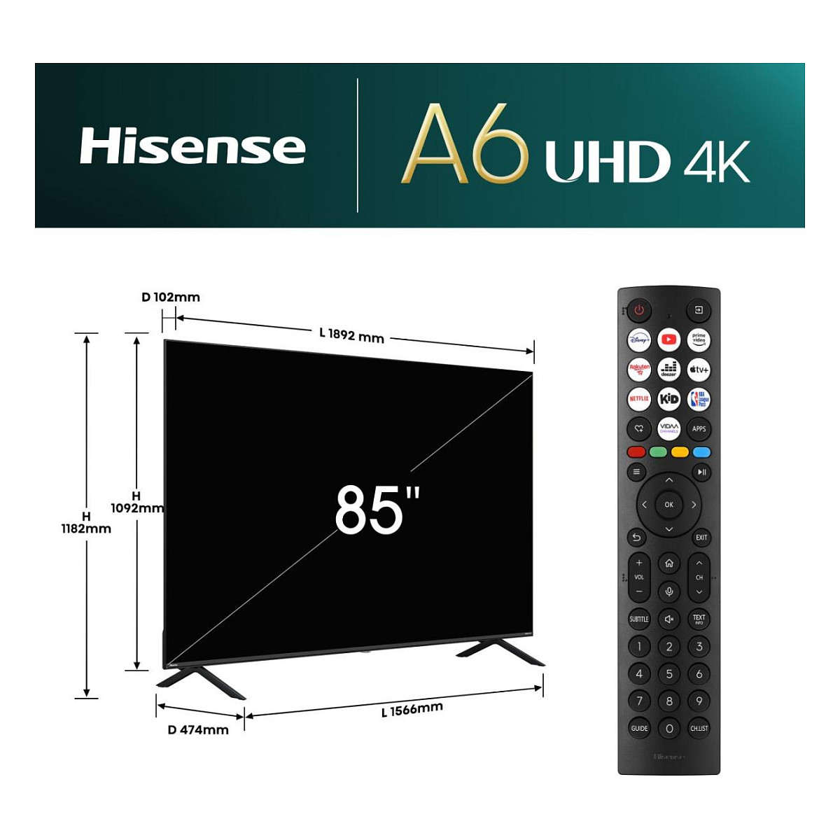 TV HISENSE D-LED 85E6NT VIDAA (215 cm, 4K UHD, HDR10+, Dolby Audio, Smart TV)-7