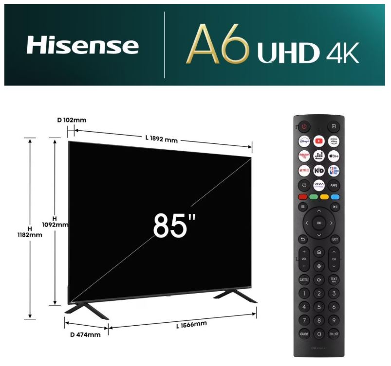 TV HISENSE D-LED 85E6NT VIDAA (215 cm, 4K UHD, HDR10+, Dolby Audio, Smart TV)-2