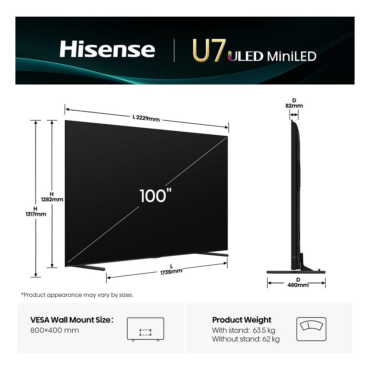 TV HISENSE 100U7NQ Mini LED VIDAA (254 cm, 4K UHD, HDR10+ Adaptive, Dolby Atmos, Smart TV)-18
