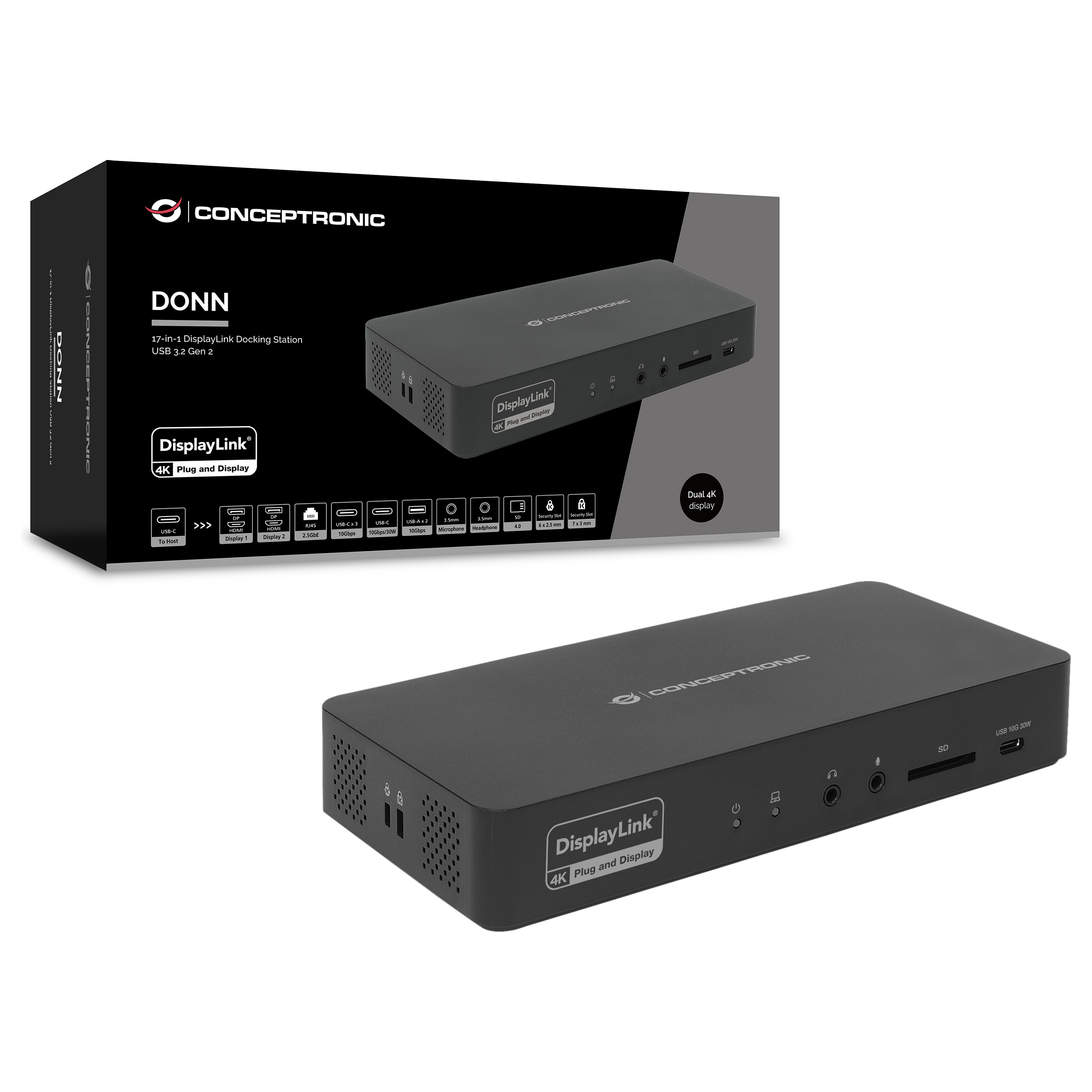 Docking stanica CONCEPTRONIC 17-1 (usb-c, hdmi, dp, gbe, 3x usb-c, 135w, crna)-4