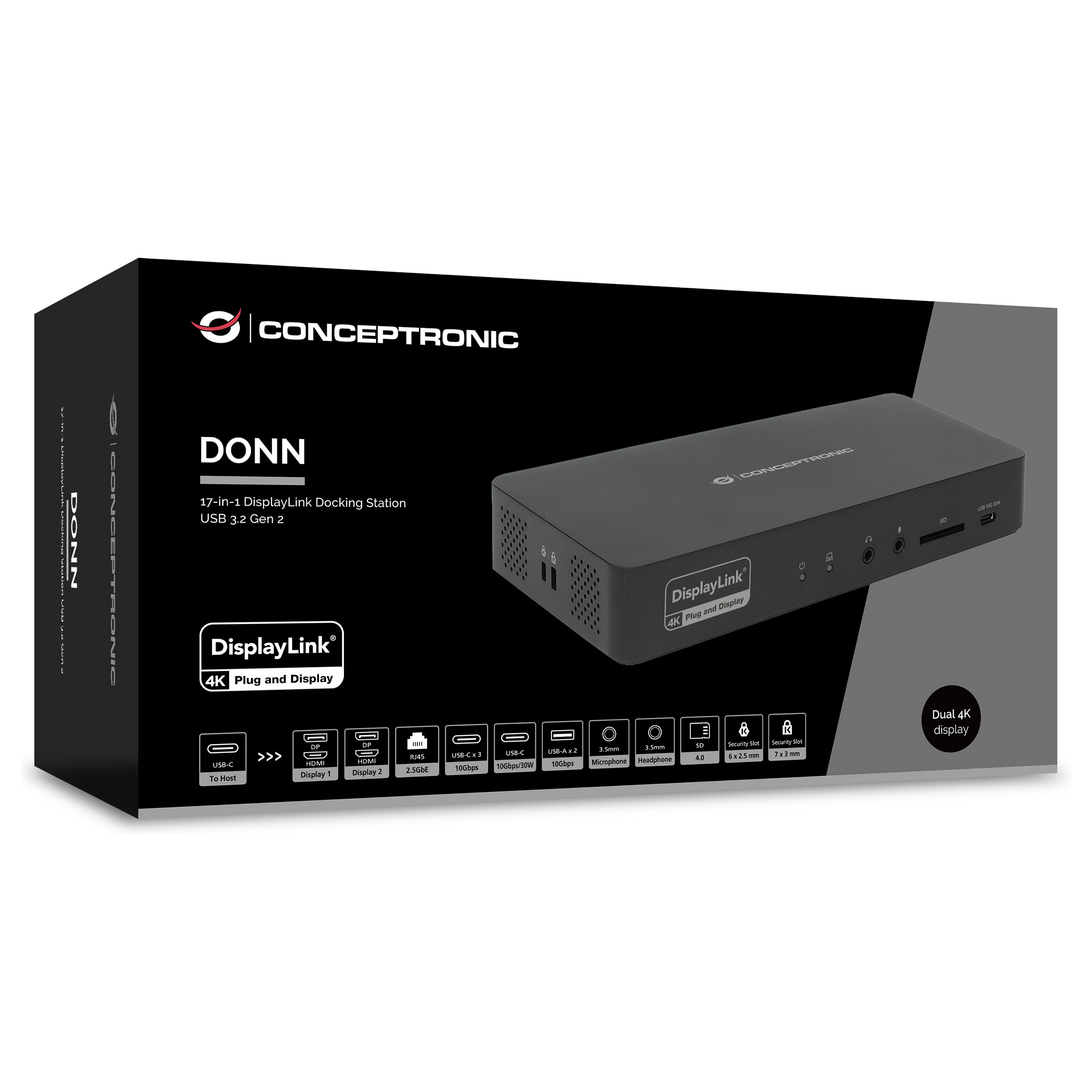 Docking stanica CONCEPTRONIC 17-1 (usb-c, hdmi, dp, gbe, 3x usb-c, 135w, crna)-5