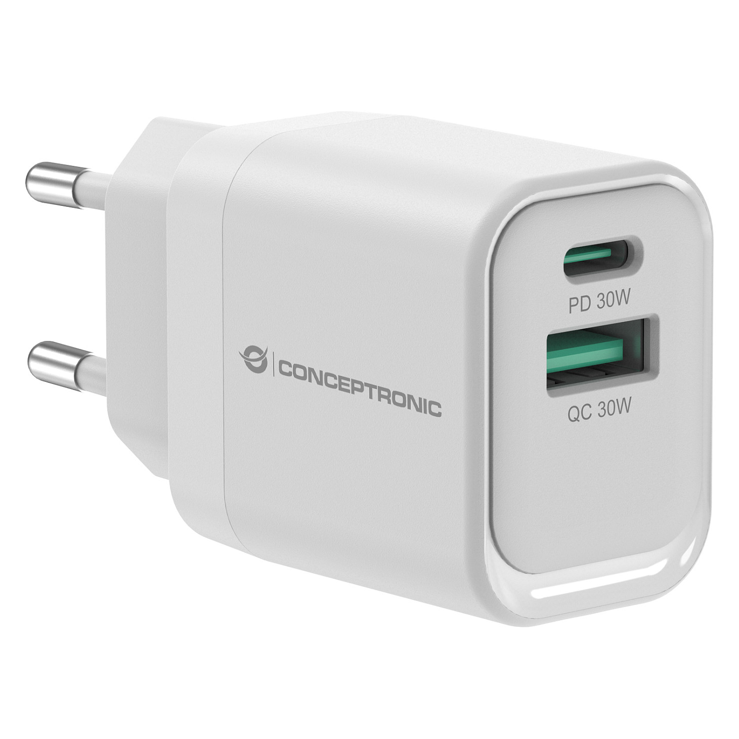 Punjač CONCEPTRONIC GaN (2-portni, usb-c/usb-a, 33w, pd 3.0, pps, bijeli)