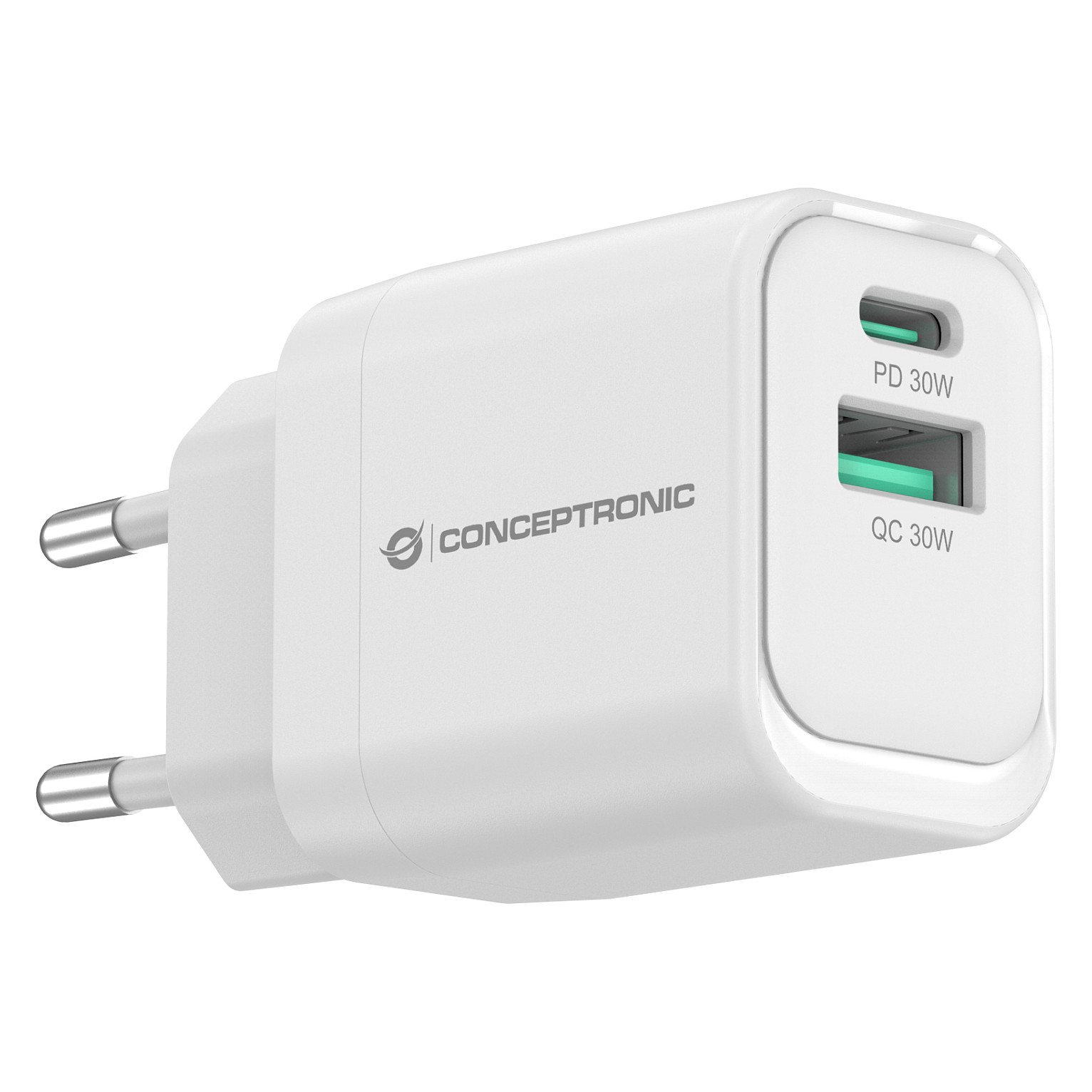 Punjač CONCEPTRONIC GaN (2-portni, usb-c/usb-a, 33w, pd 3.0, pps, bijeli)-1