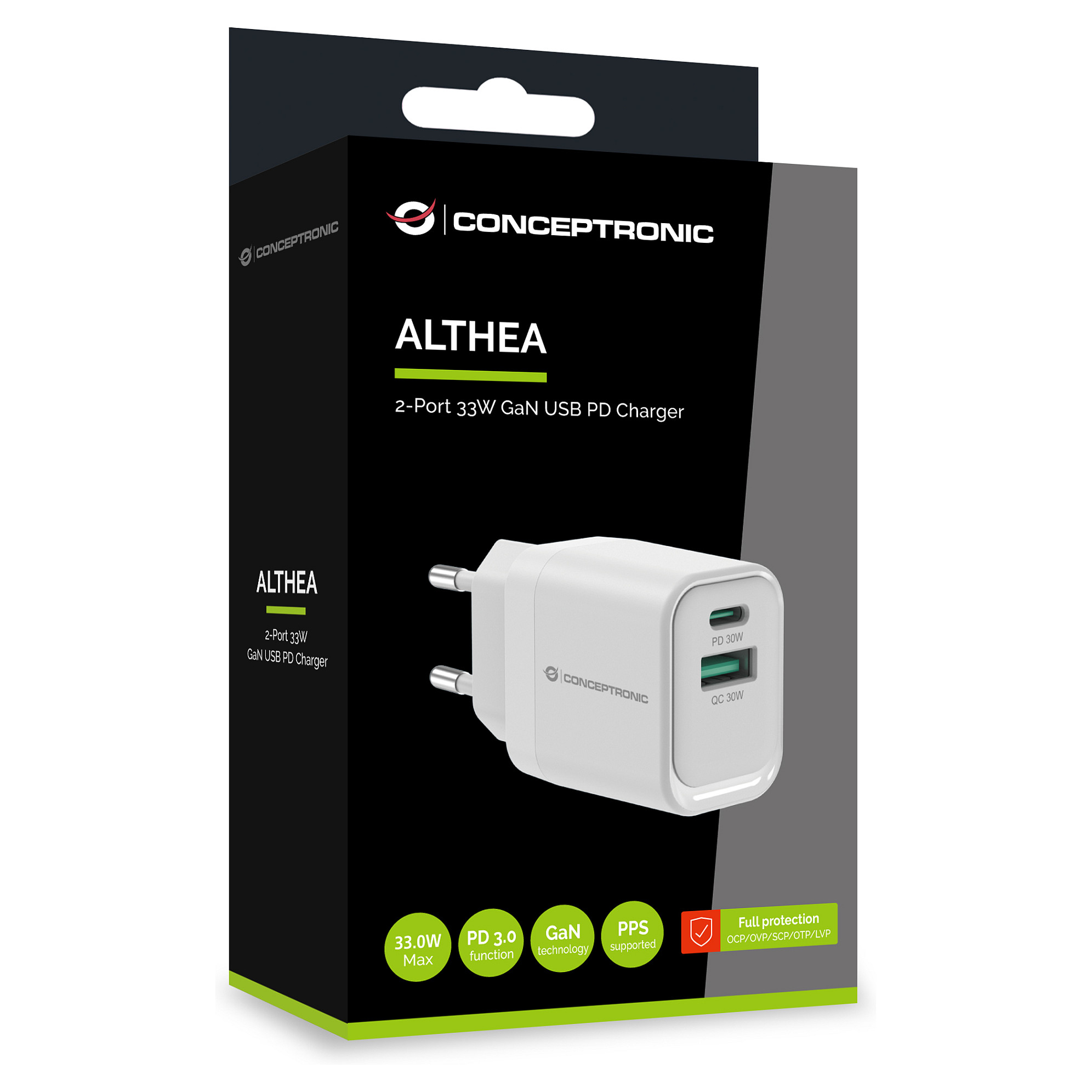 Punjač CONCEPTRONIC GaN (2-portni, usb-c/usb-a, 33w, pd 3.0, pps, bijeli)-4