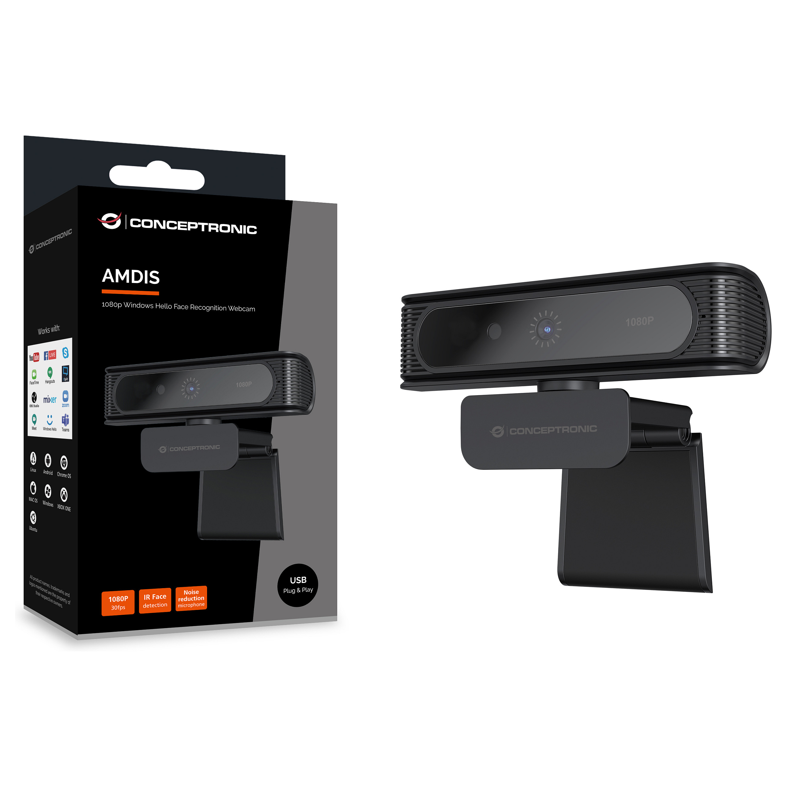 Web kamera CONCEPTRONIC (fullhd 1080p, 30hz, 80° fov, usb-a, ugrađen mikrofon, crna)-6