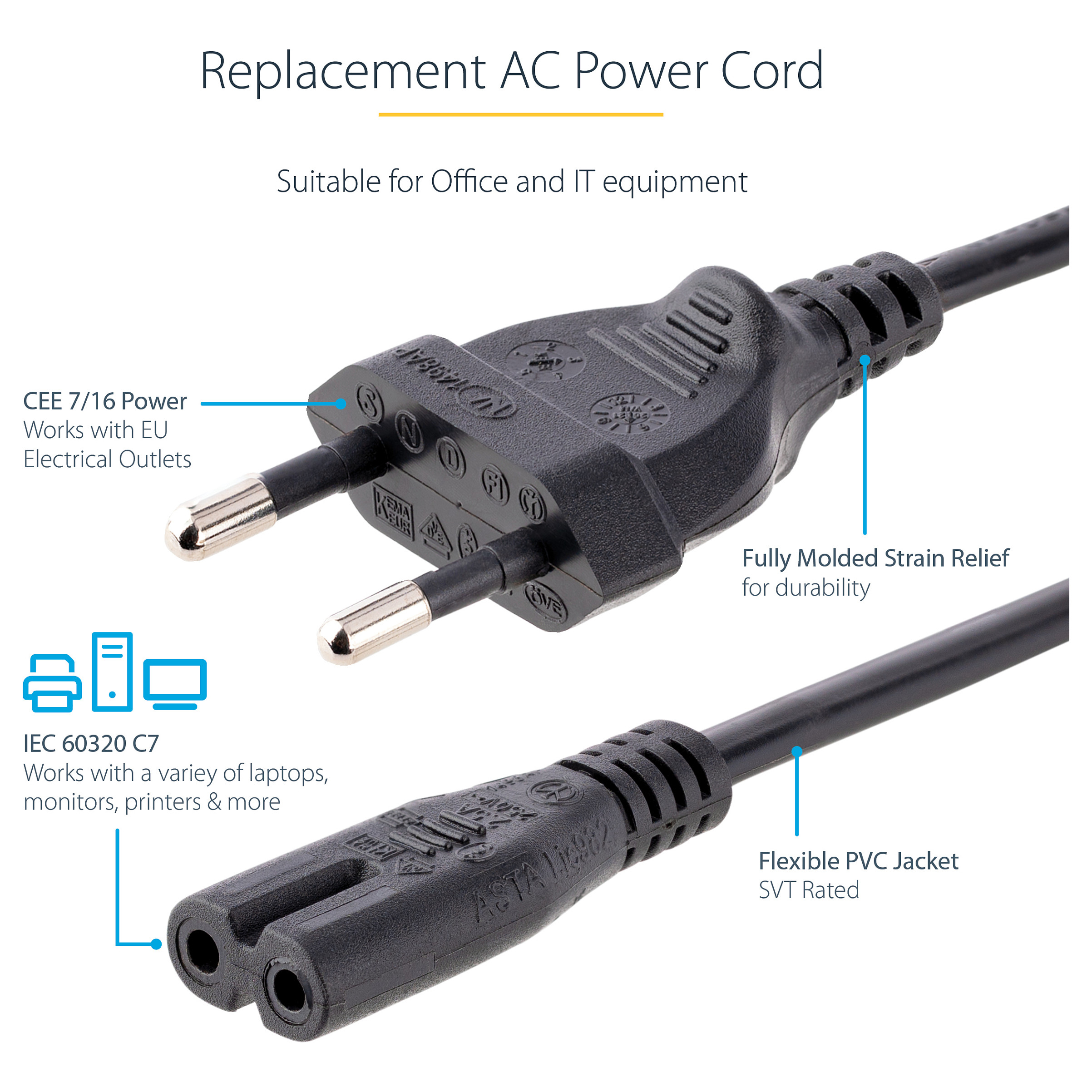 Strujni kabel STARTECH za laptop (18 awg)-5