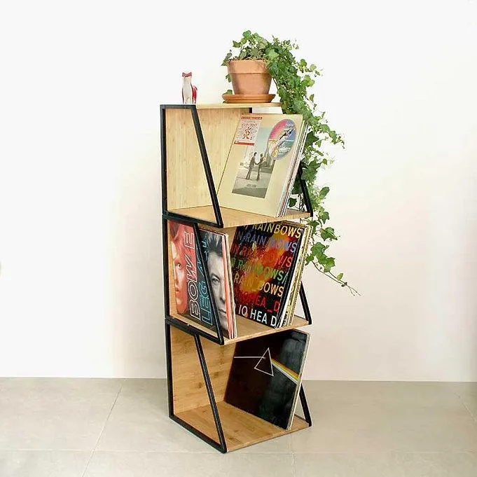 Stalak za ploče NORSTONE Vinyl LP Case, black/bamboo-3