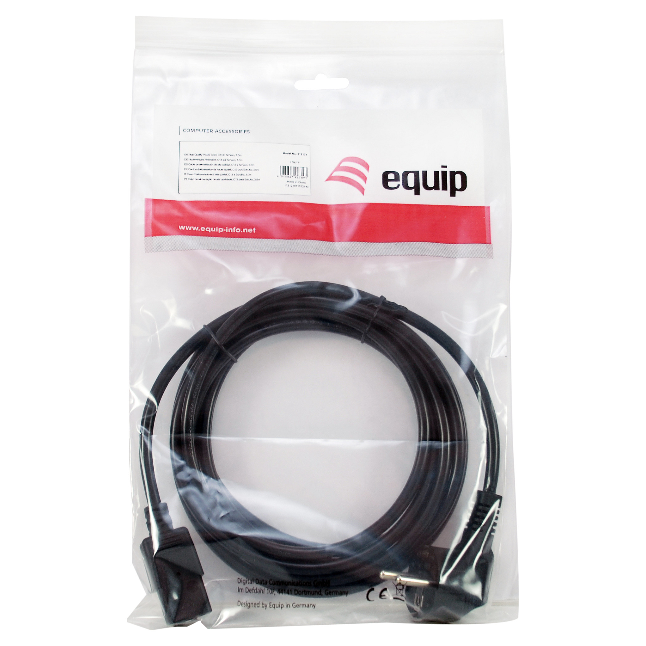 Strujni kabel EQUIP IEC Schuko -> C13 (3m, crni)-4