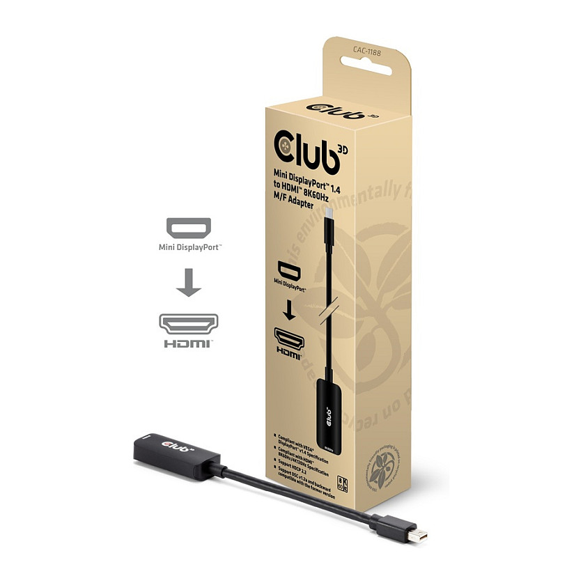 Adapter CLUB 3D MiniDisplayPort na HDMI 2.1 (8k60hz, hdr, retail)-1