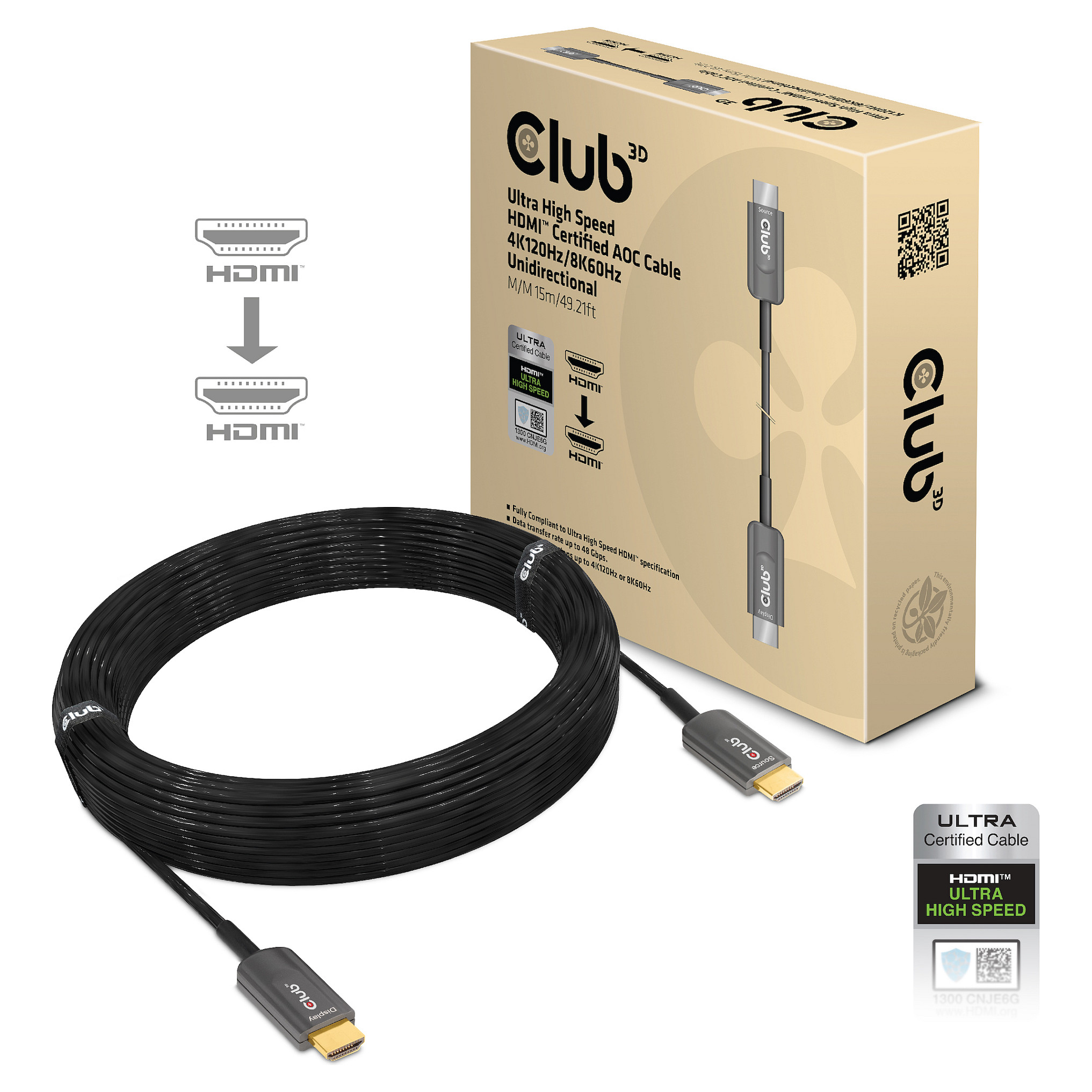 Club3D HDMI-Kabel A -> A 2.1 aktiv opt. 8K60Hz UHD 15 Meter retail-0
