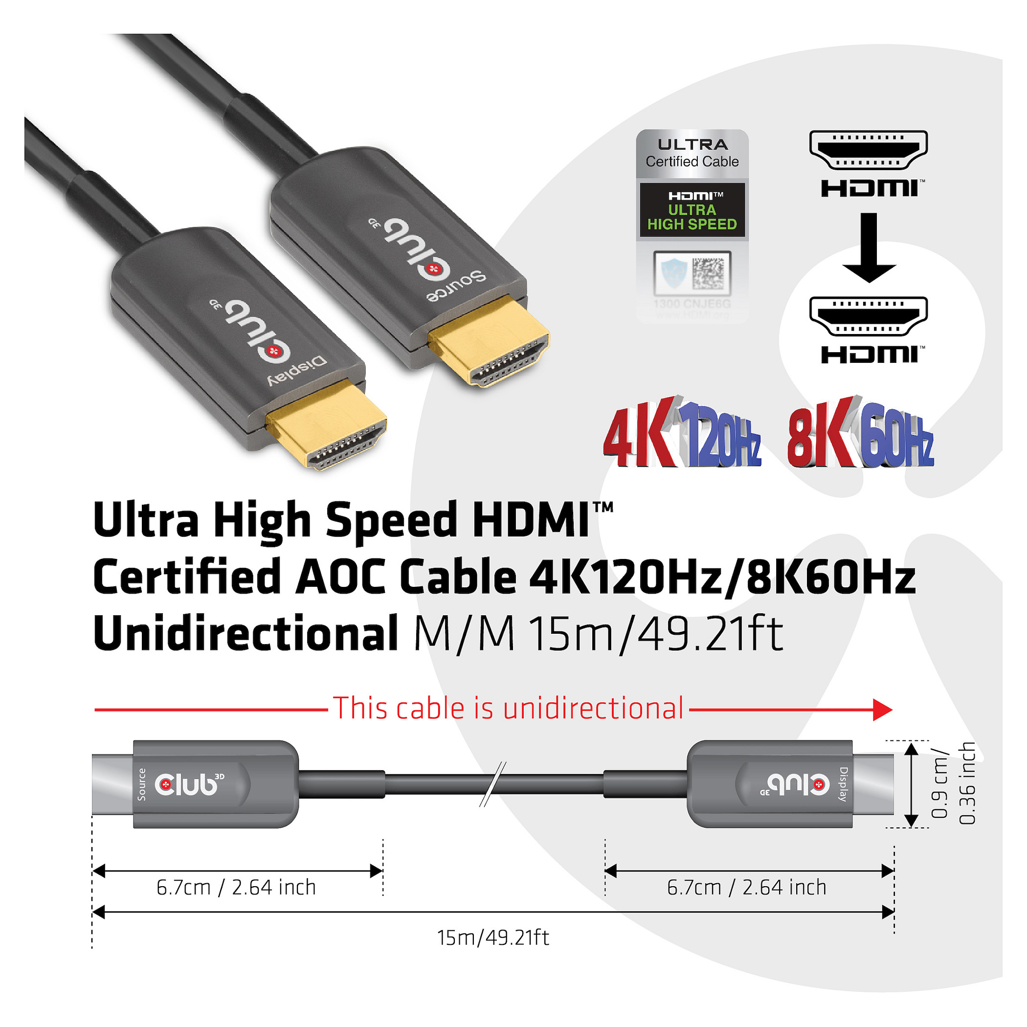 Club3D HDMI-Kabel A -> A 2.1 aktiv opt. 8K60Hz UHD 15 Meter retail-2