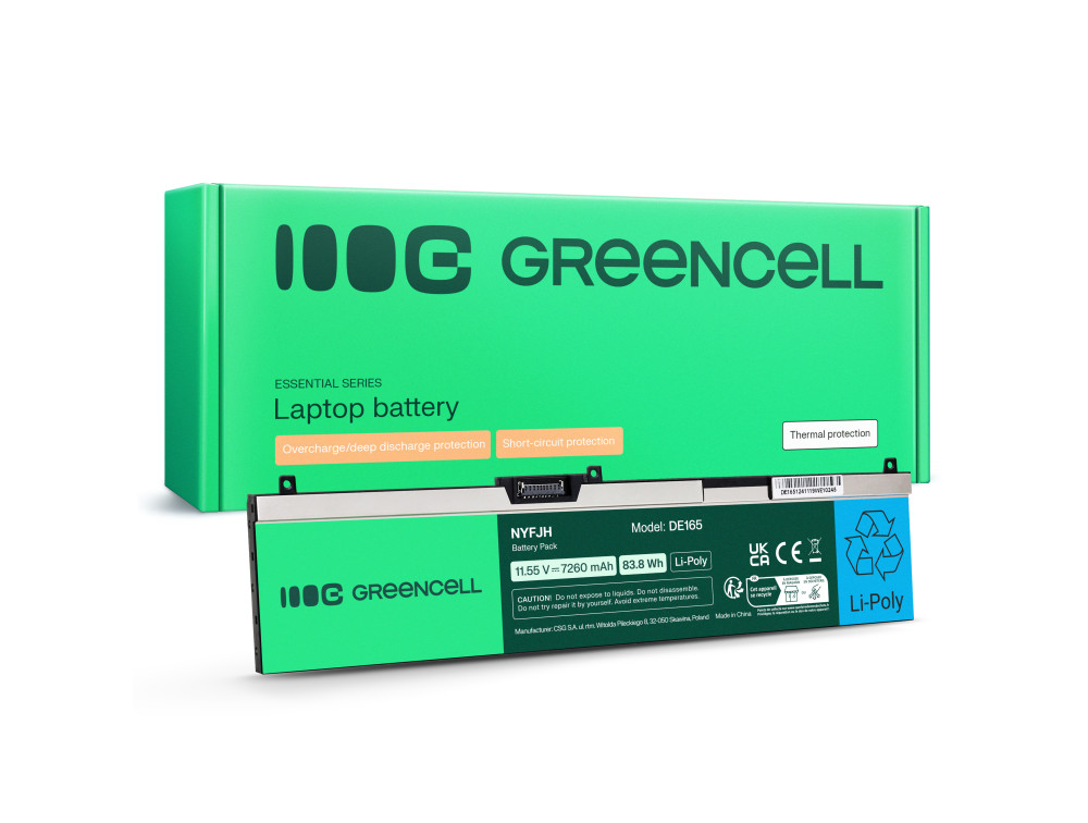 Baterija za prijenosno računalo GREEN CELL DE165 (7260mAh, 11.55V), za Dell Precision 15 7530 / 7540 / 7740-0