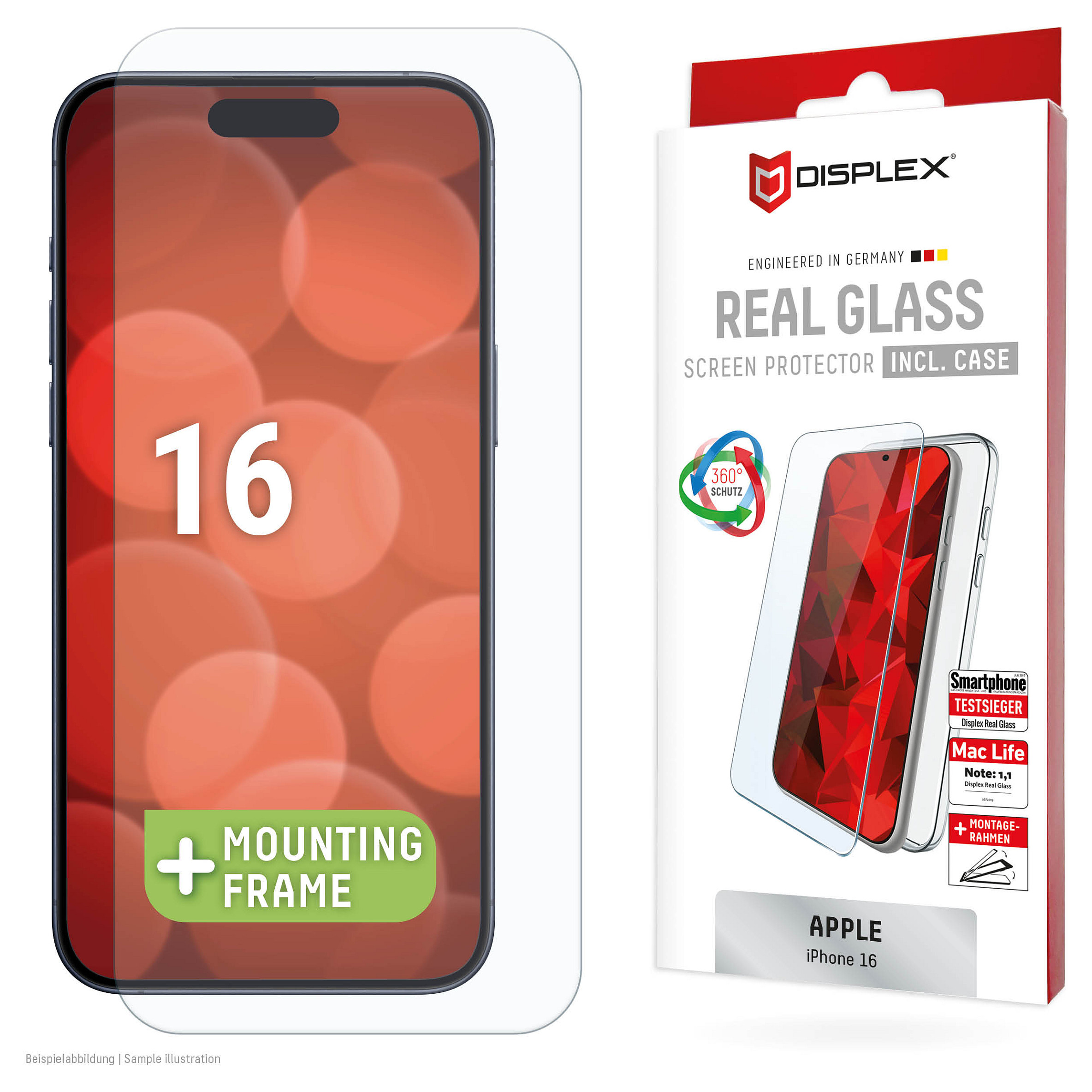 Staklo zaštitno + maskica DISPLEX za iPHONE 16 (020011), Real glass 2D-1