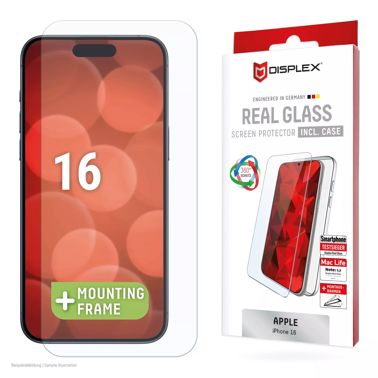 Staklo zaštitno + maskica DISPLEX za iPHONE 16 (020011), Real glass 2D-0