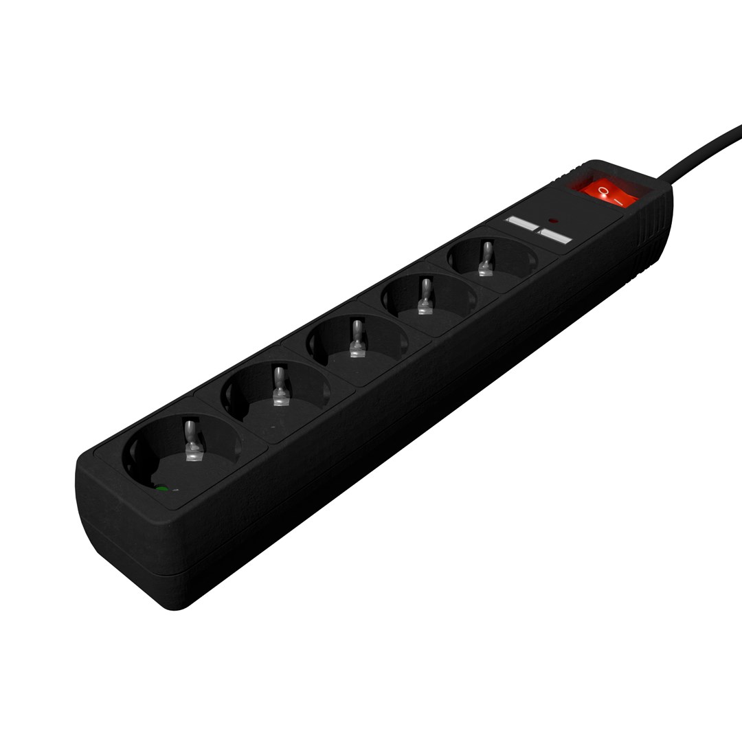Produžni kabel GEMBIRD SPG5-U2-5-02 (5 utičnica, 2x USB, 1.5m, crni)-0
