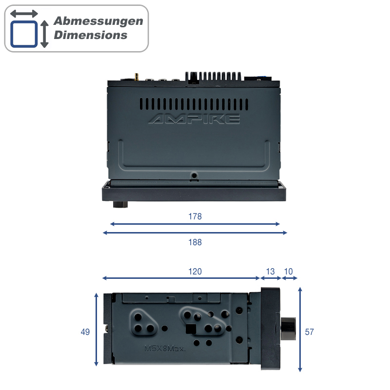 Autoradio AMPIRE CPR60 1DIN radio, 6.38'' Display, DAB+, 2 AHD ulaza za kameru-8