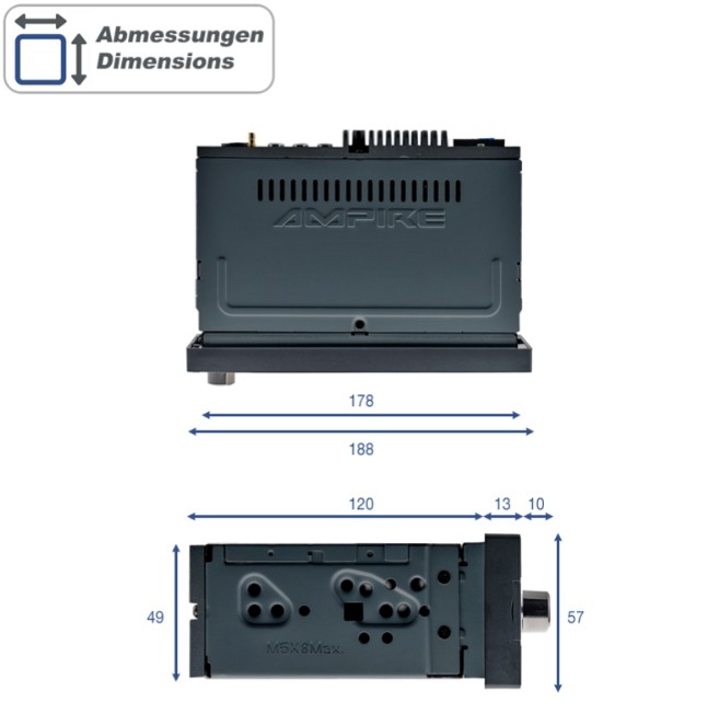 Autoradio AMPIRE CPR60 1DIN radio, 6.38'' Display, DAB+, 2 AHD ulaza za kameru-4