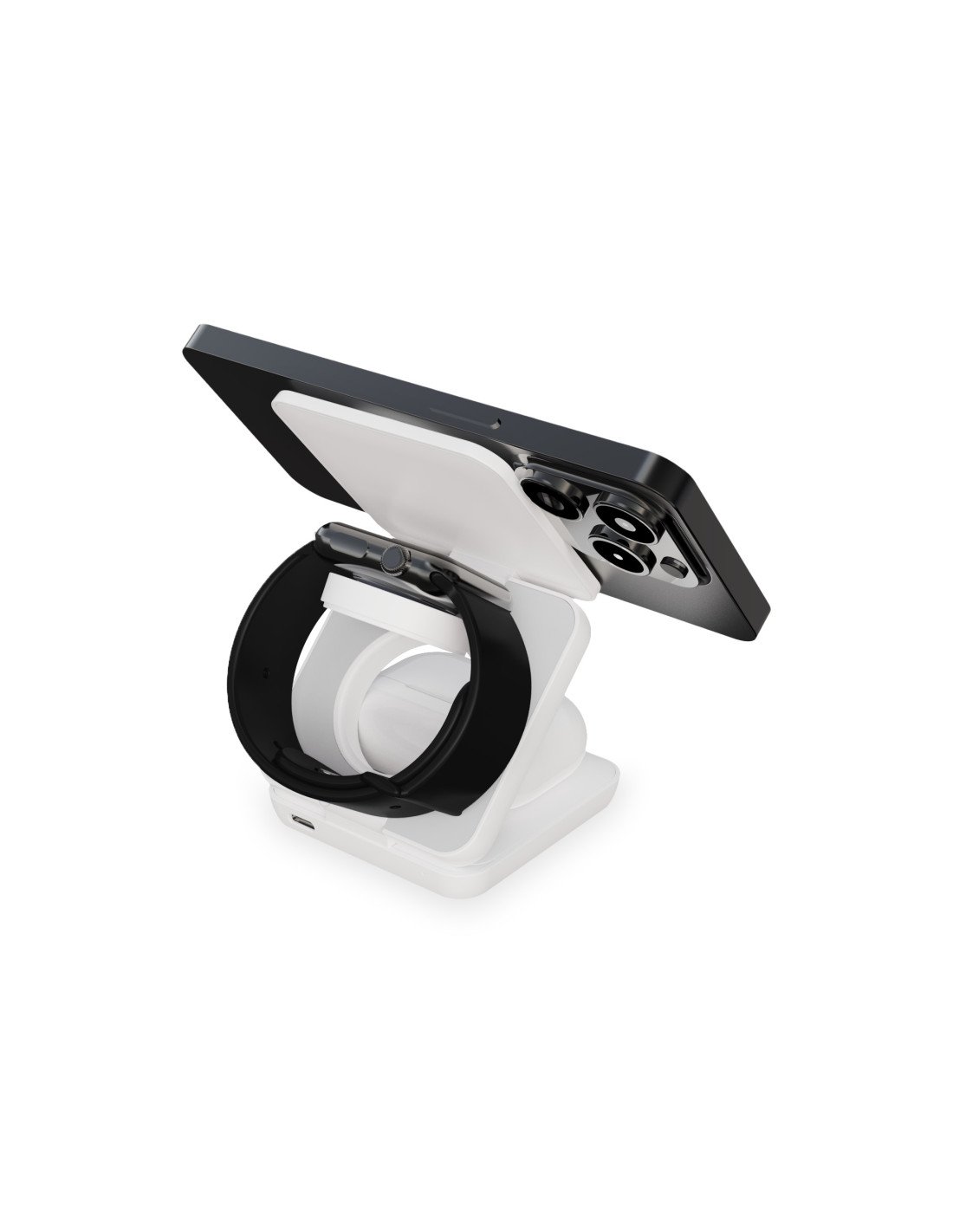 Bežični punjač KSIX Cube 3u1 15W, sklopivi, kompatibilan s MagSafe & Qi, Apple Watch  AirPods, bijeli-3