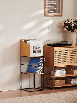 Stalak za ploče NORSTONE Vinyl LP Case, black/bamboo-4