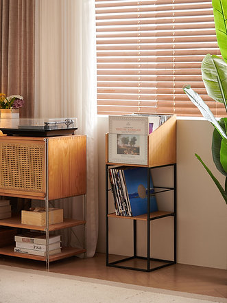 Stalak za ploče NORSTONE Vinyl LP Case, black/bamboo-3